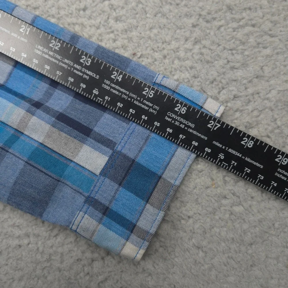 The North Face Plaid Button Up Shirt Mens L Blue Outdoor Hiking Polyester